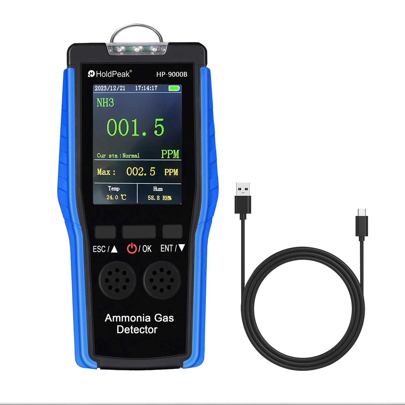 

HP-9000B Ammonia Gas Detector - 0-100 PPM NH3 Monitor with Humidity Sensor & Alarm for Home, Industry & Poultry Farms