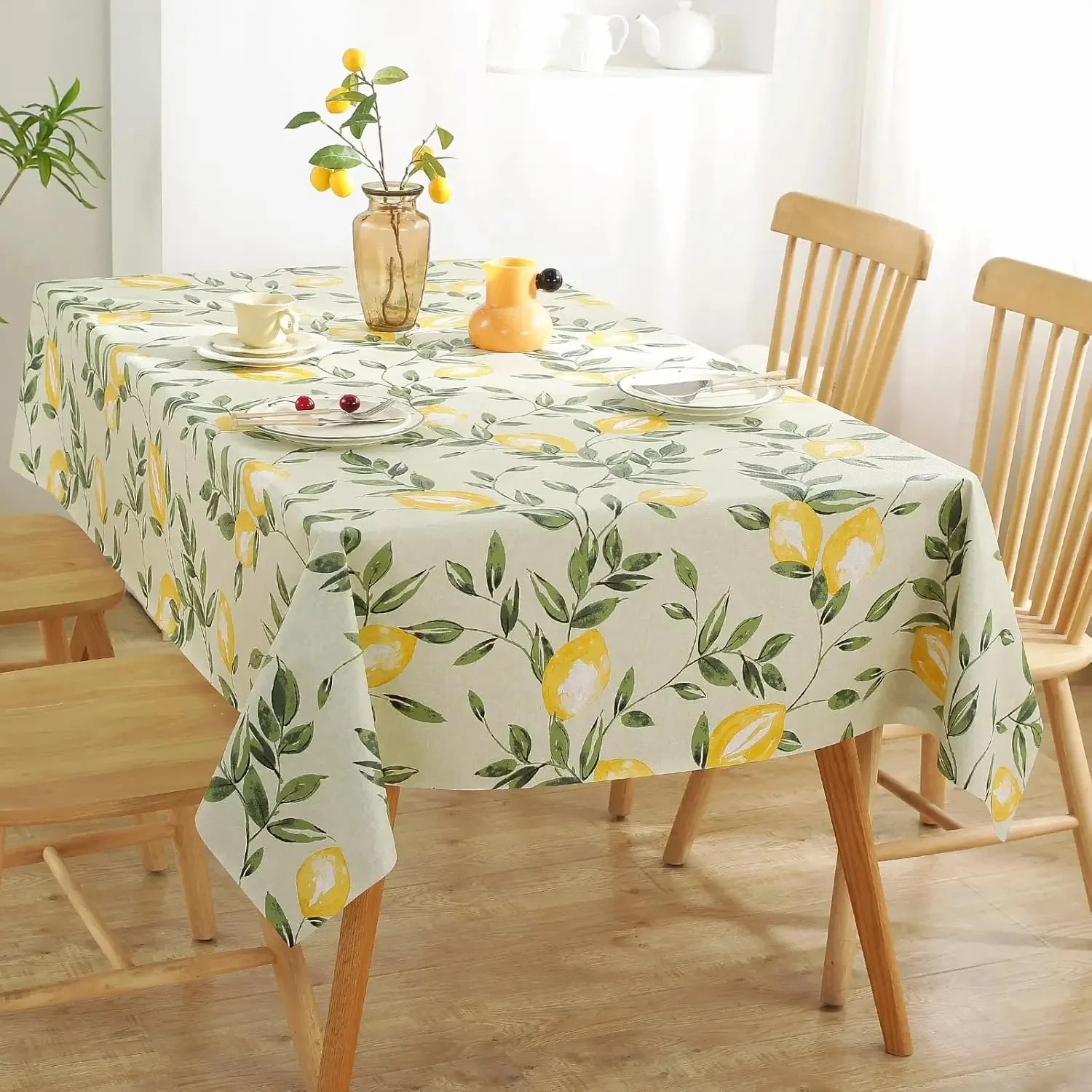 Lemon Spring Summer Tablecloth Stain-Resistant Wrinkle-Free Table Cover Indoor Outdoor,Picnic,BBQ,Dining,Party Home Decoration