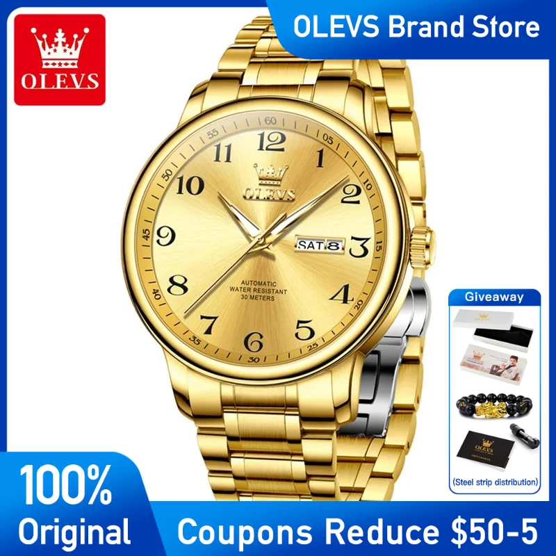 

OLEVS 7072 Men Watches Original Business Automatic Mechanical Man Watches Stainless Steel Waterproof Luminous Date wristwatch