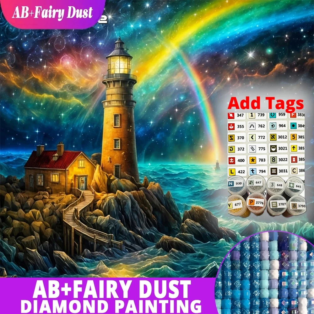 

Набор для алмазной вышивки AB Fairy Dust DMC: картина «Маяк» со стразами, мозаика, радужный DIY-набор, вышивка, морской пейзаж