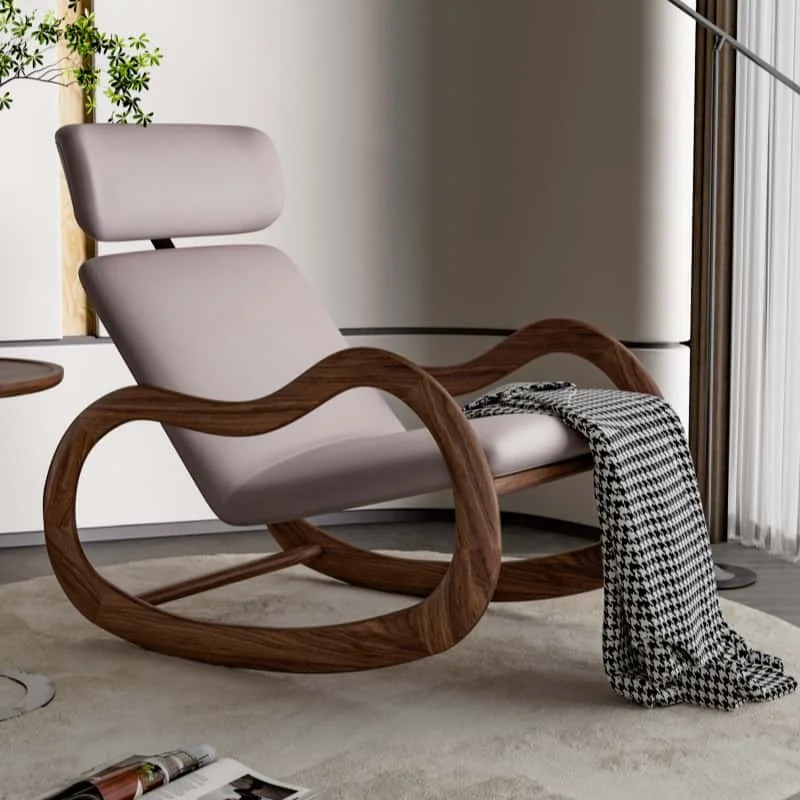 Designer Rocking Chair Recliner Vintage Style Teak Wood Armchair for Balcony & Garden