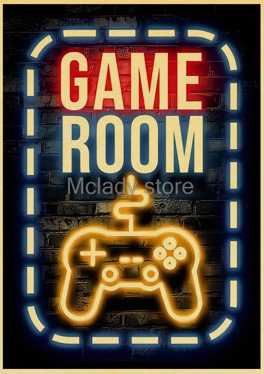 Sleep Game Repeat Gaming Wall Art Kraft Paper Retro Poster Prints Gamer Painting Canvas Picture for Kids Boys Room Dec Playroom