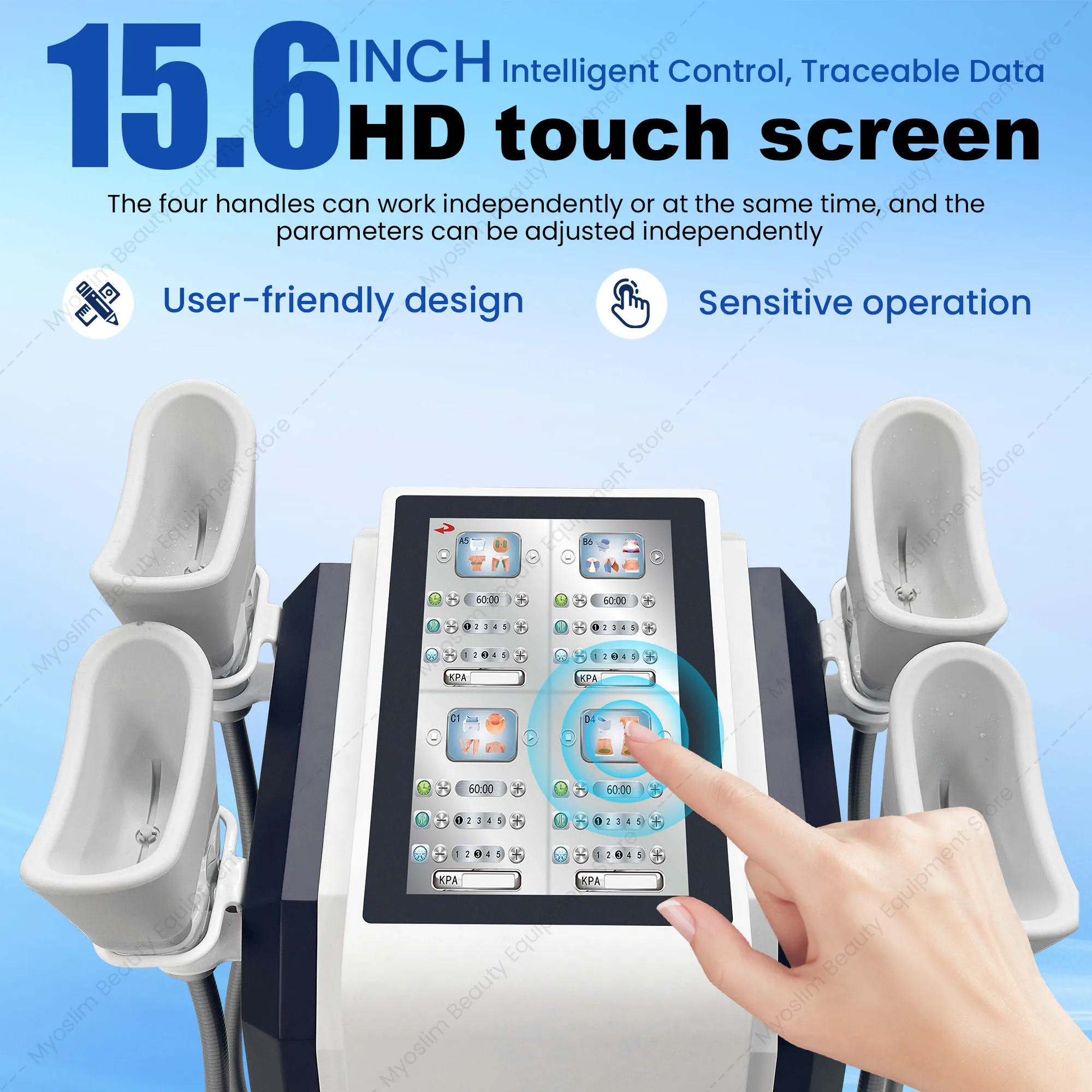 Cryolipolysis Machine 4 Handle Body Sculpting Cryo Fat Freezing Equipment 360° Cooling 15.6