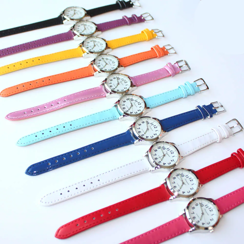 10Pcs Leather Quartz Wristwatches for Students Boys Girls And Women Kids Fashion Watch