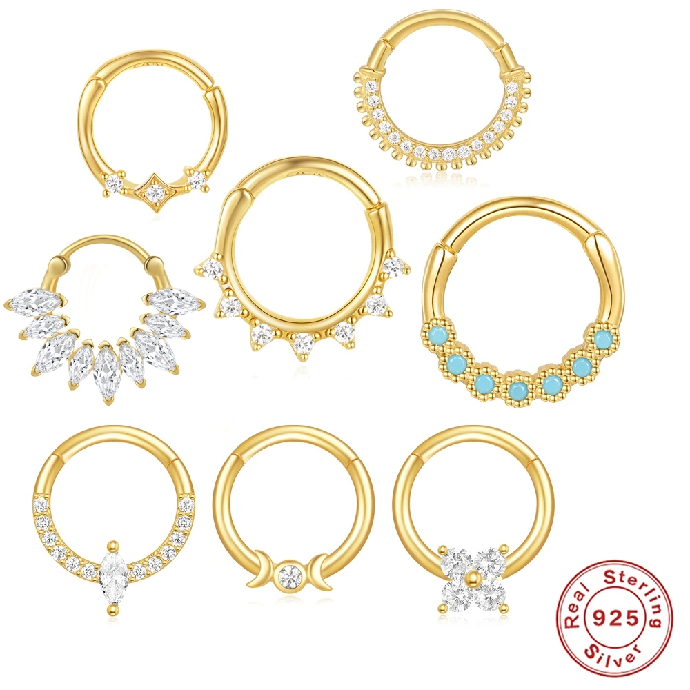 AIDE 1 sztuka Błyszcząca cyrkonia Kobieca kolczyk do ucha 925 Sterling Silver Mała okrągła klamra do ucha dla kobiet Piercing chrząstki Klejnot