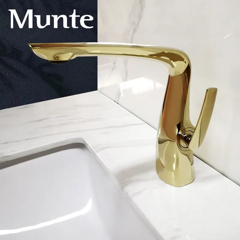 Zirconium Gold Simple European Brass Single-Handle Cold/Hot Bathroom Sink Faucet