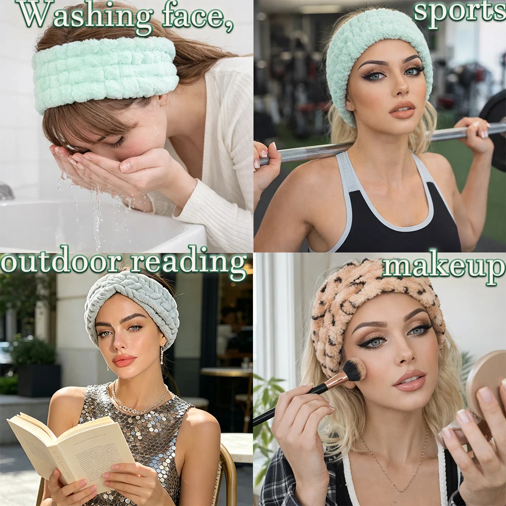 2pcs Headband for Women Facial Makeup Headband Soft Terry Cloth Hairband for Washing Face Mask Spa Shower