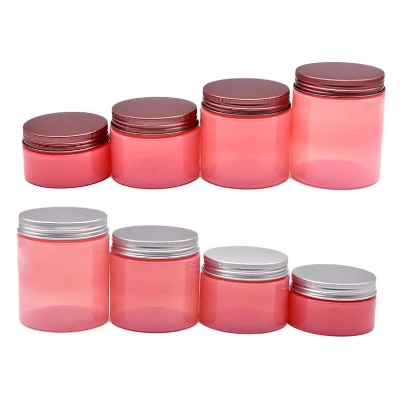 22pcs Pink Pot Empty Cosmetic Cream Jars Aluminum Bronze Lid Plastic Containers Wide Mouth Refill Bottle 100ml 150ml 200ml 250ml