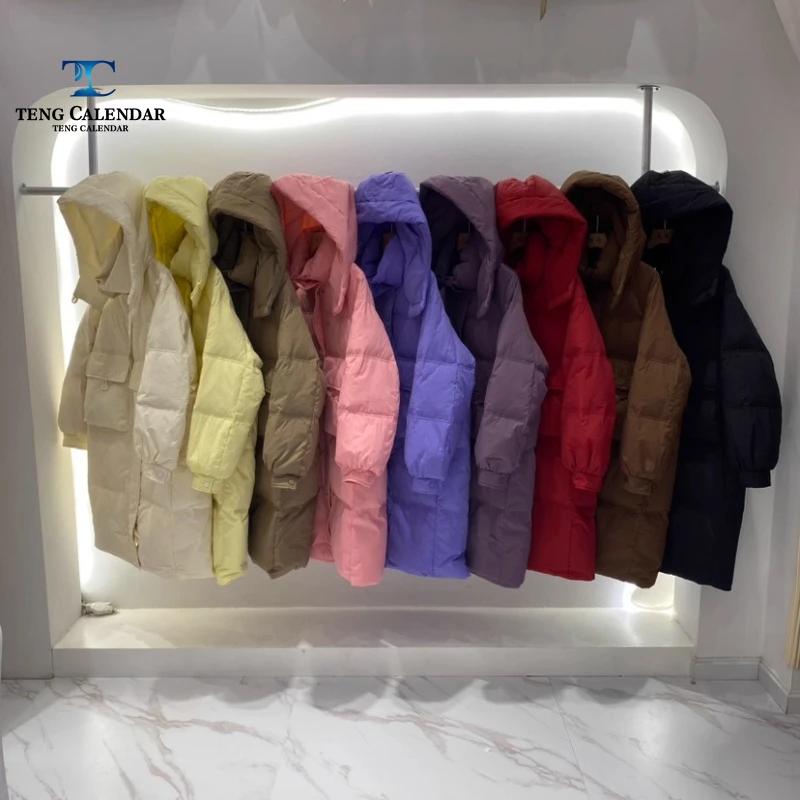 Korean style waist cinched hooded down jacket, medium to long thick and warm over the knee jacket, women 2025 winter new style
