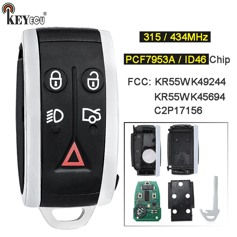 KEYECU 315MHz/ 434MHz ID46 Chip FCC ID: C2P17156 KR55WK49244, KR55WK45694 Smart Remote Key Fob for Jaguar XF XFR XK XKR XJ8 XK8