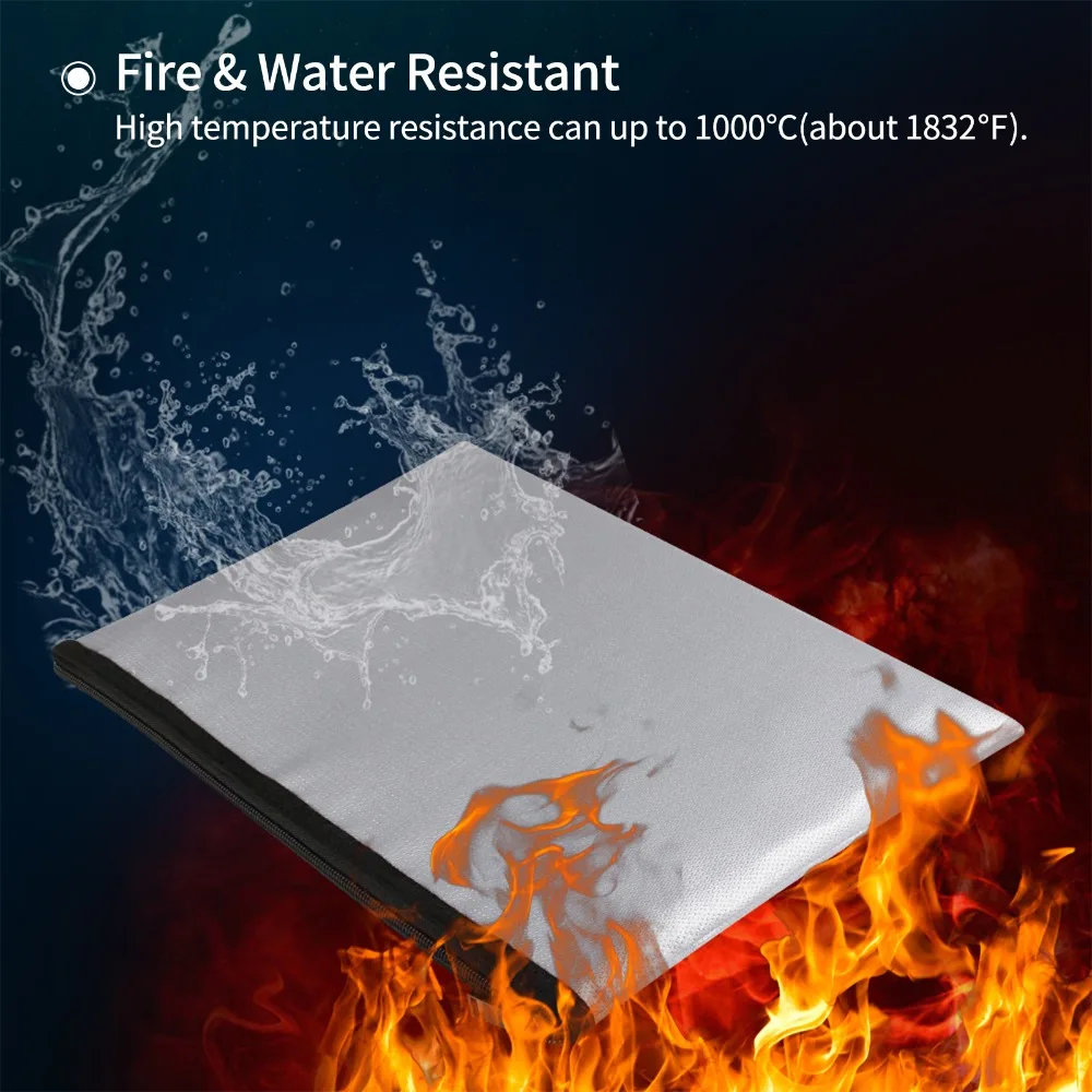 Fiberglass Fireproof Document Bag Fireproof Waterproof Fireproof Money Bag Zipper Closure A4 Size Safe Storage Pouch