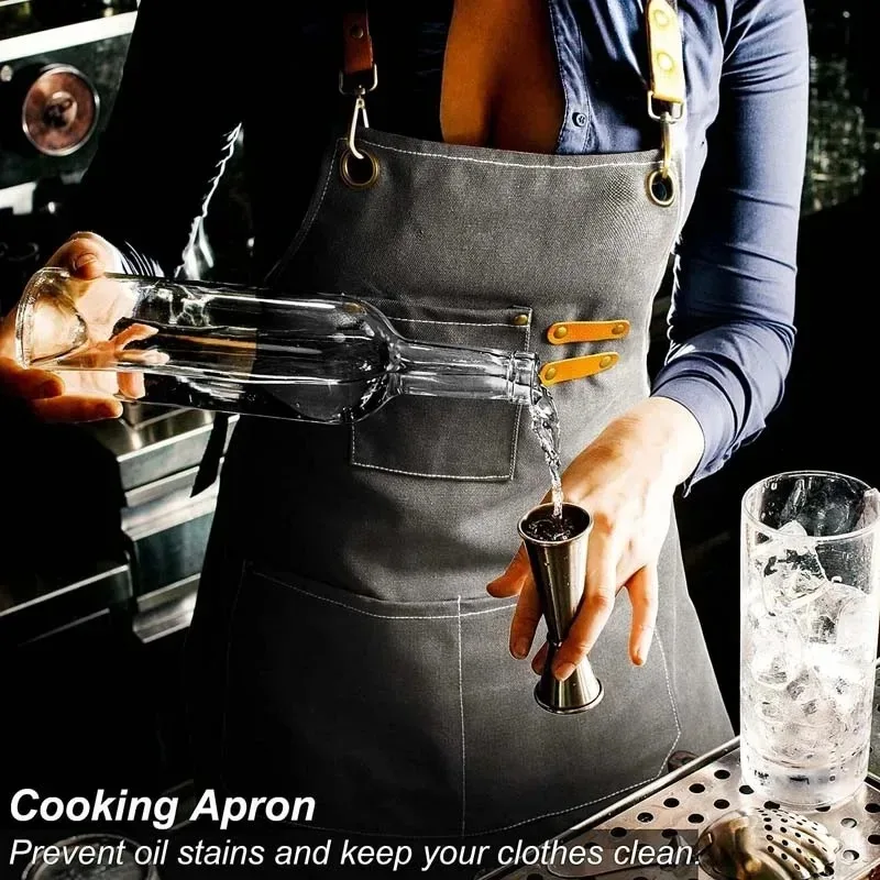 1/2 Stück Haushalts-Leinenschürze, ölbeständig, mit Handtuchfunktion, für Küche und Kochen, für Männer und Frauen, Erwachsene, mit Werkzeugtaschen, Kaffee-Design, Überkleiderschürze – Detail 7