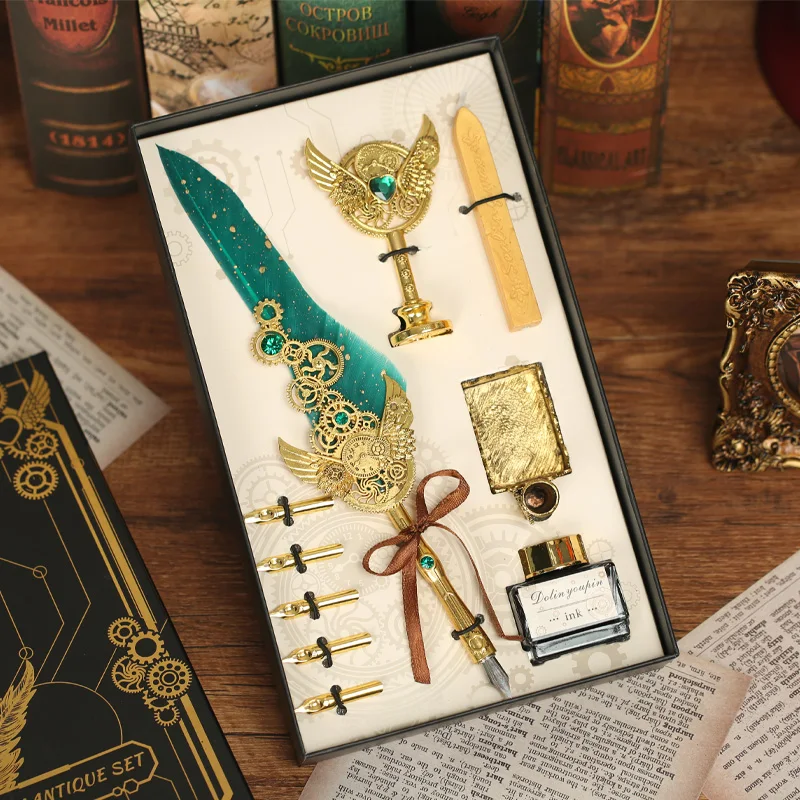 

Feather pen European retro dipping pen set