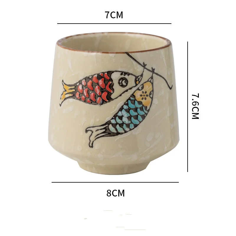 Japanese style Handle-less Ceramic Tea CupsTteacup Puffer Fish And Cat Pattern Coffee Cup Espresso Mug