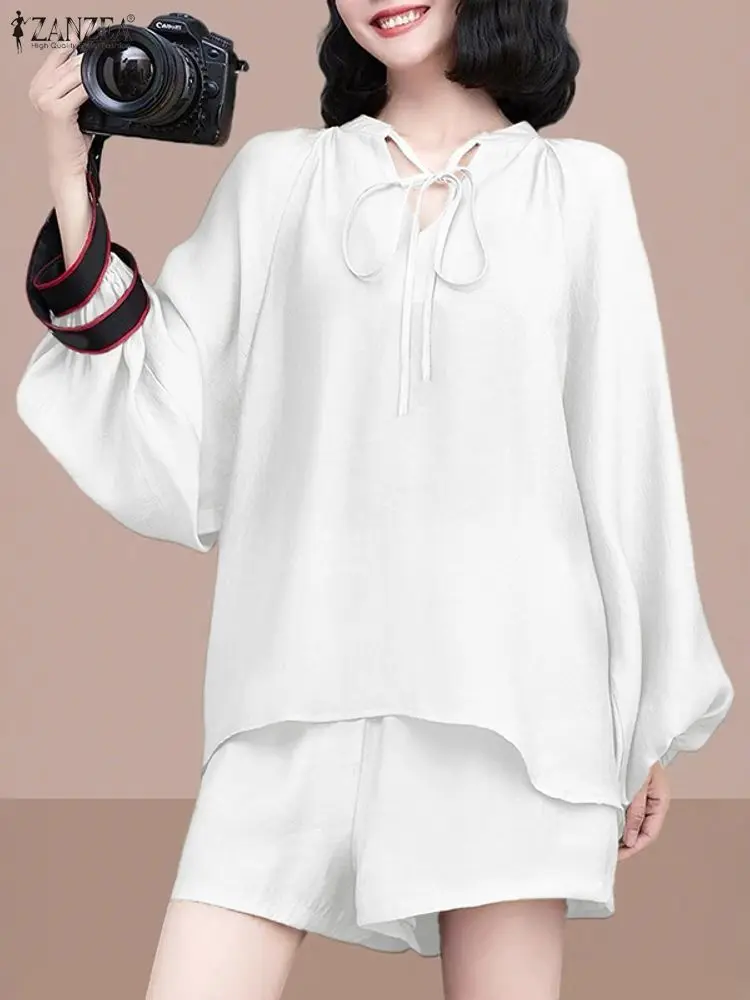 الصلبة بلوزة كلاسيكية 2025 ZANZEA أنيقة المرأة مكتب تونك عادية كم طويل الخريف Blusas س الرقبة القمم بلوزة عصرية