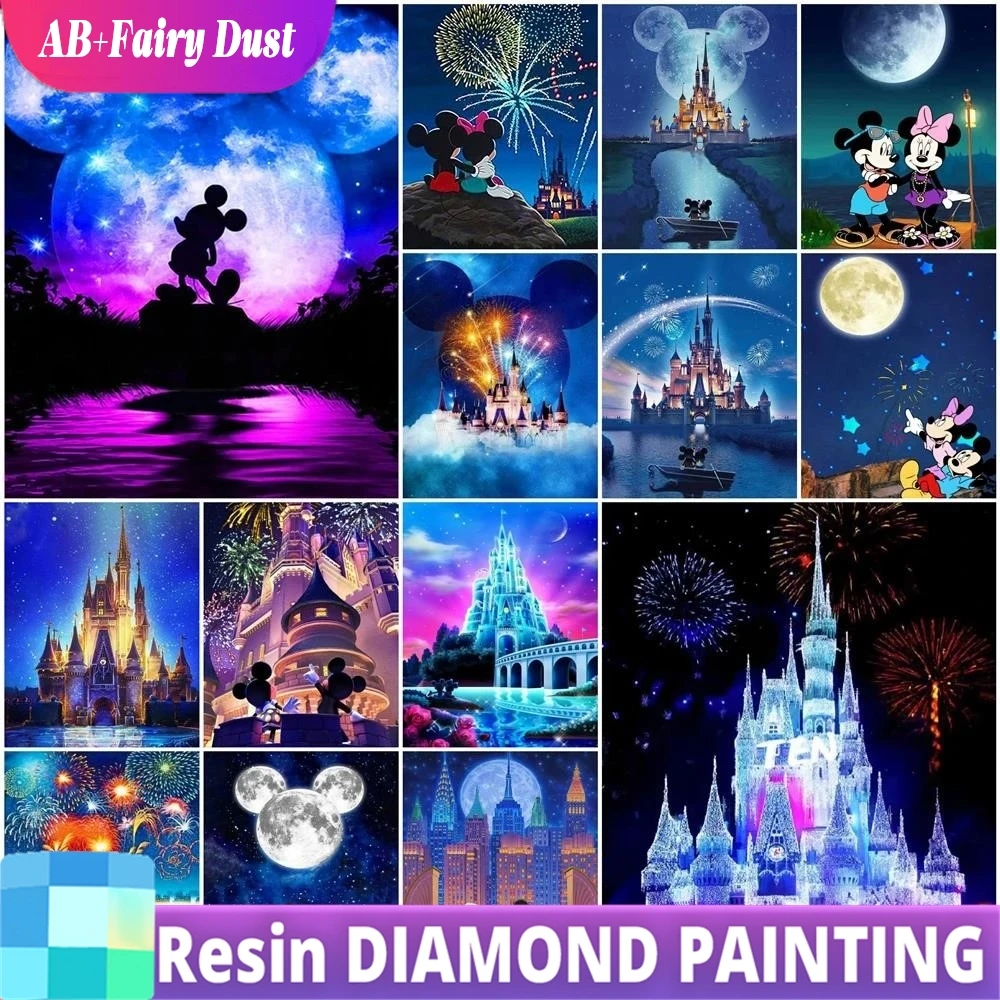�y�Z�[�����zResin Fairy Dust AB Disney Diamond Mosaic Castle Full Drill Kit Painting Cartoon Pictures Embroidery Mickey Christmas Decor