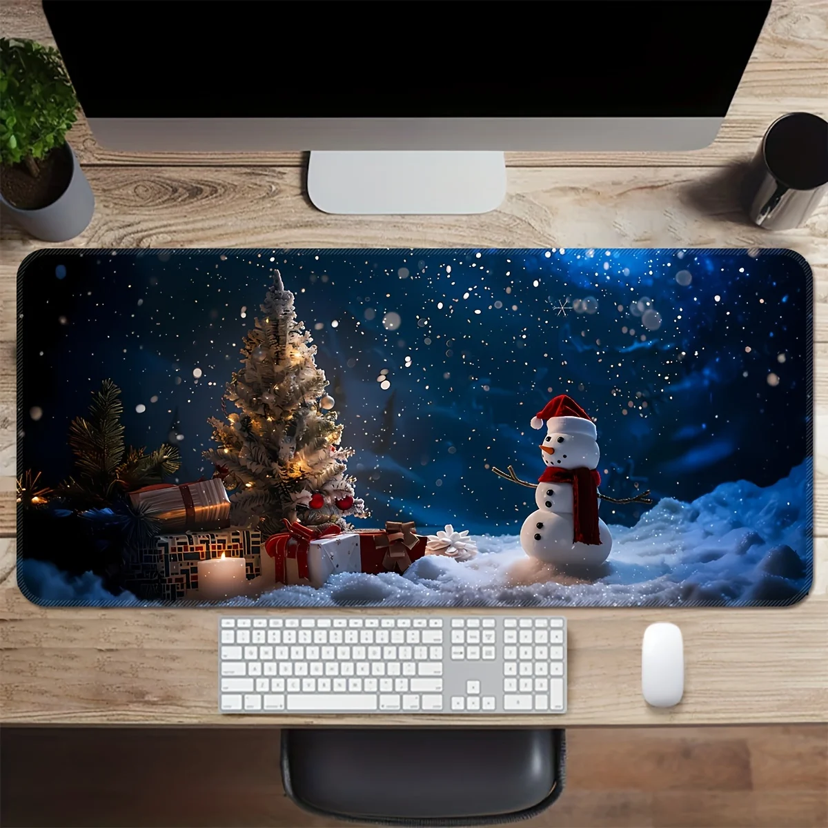 

Christmas-Themed Mouse & Keyboard Pad - Washable, Non-Slip Rubber Base Desk Mat for Gaming, Office, and Study - Precision Stitch