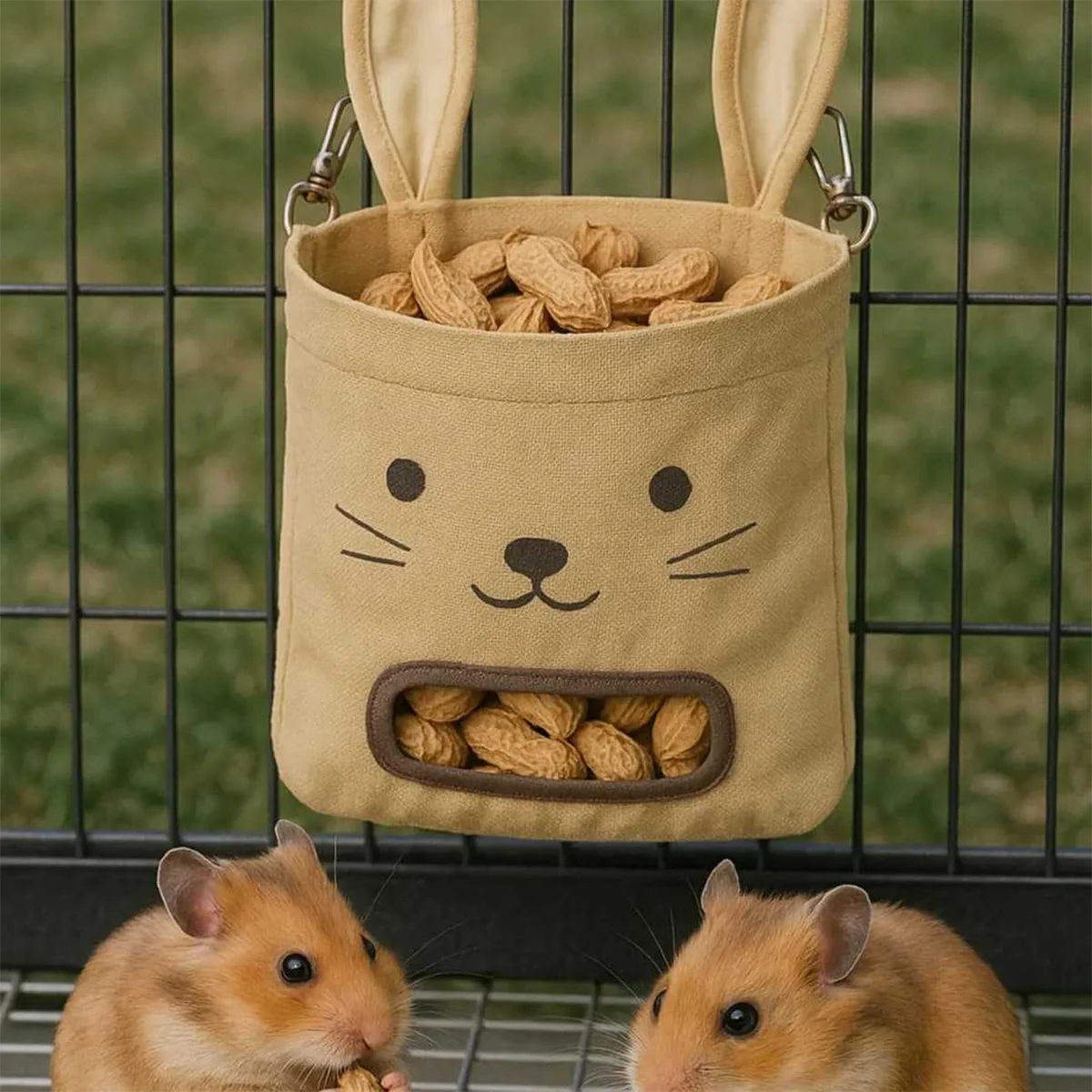 Niedlicher Hasenohren-Haufsack – robuster Futterspender zum Aufhängen – einfaches Aufhängen, hält Heu/Alfalfa – Zubehör für Meerschweinchenkäfige – Detail 1