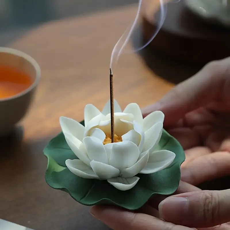 Handmade Ceramic Lotus Incense Burner - Zen-Inspired Home Decor，No Fragrance，Perfect choice for living room ambiance