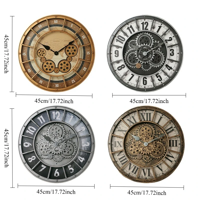 

18 Inch Mute Quartz Wall Clock Gear Rotation Wall Clock Living Room Bedroom Wall Clock Industrial Retro Clock Home Decorations