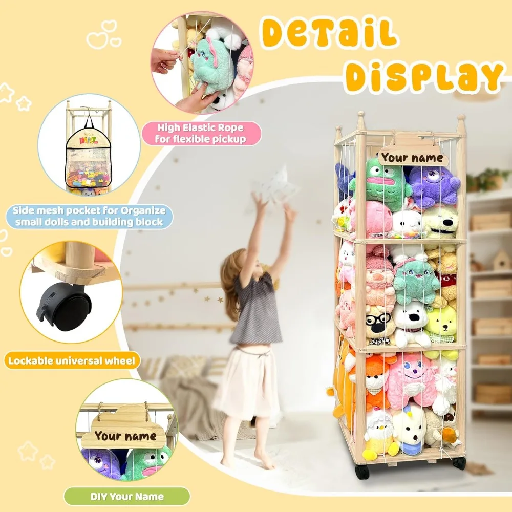 منظم حيوانات محشو خشبي: تخزين لطيف على شكل حديقة الحيوان للألعاب القطيفة في الحضانة وغرف الأطفال الصغار وغرف اللعب #4