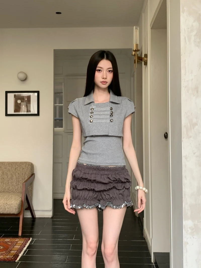 

Mint Peach Aunt American Retro Knight Style Double Row Button Short Jacket Top Spring Summer New Strap Vest Two Piece Set Str...