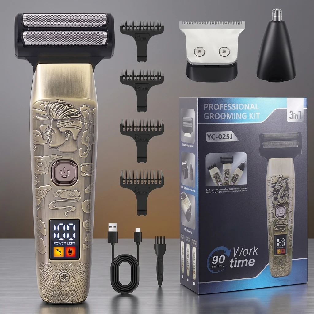 Professional Men's Foil Shaver Grooming Kit Waterproof Electric Trimmer for Beard Haircut Home Travel USB Rechargeable Tool