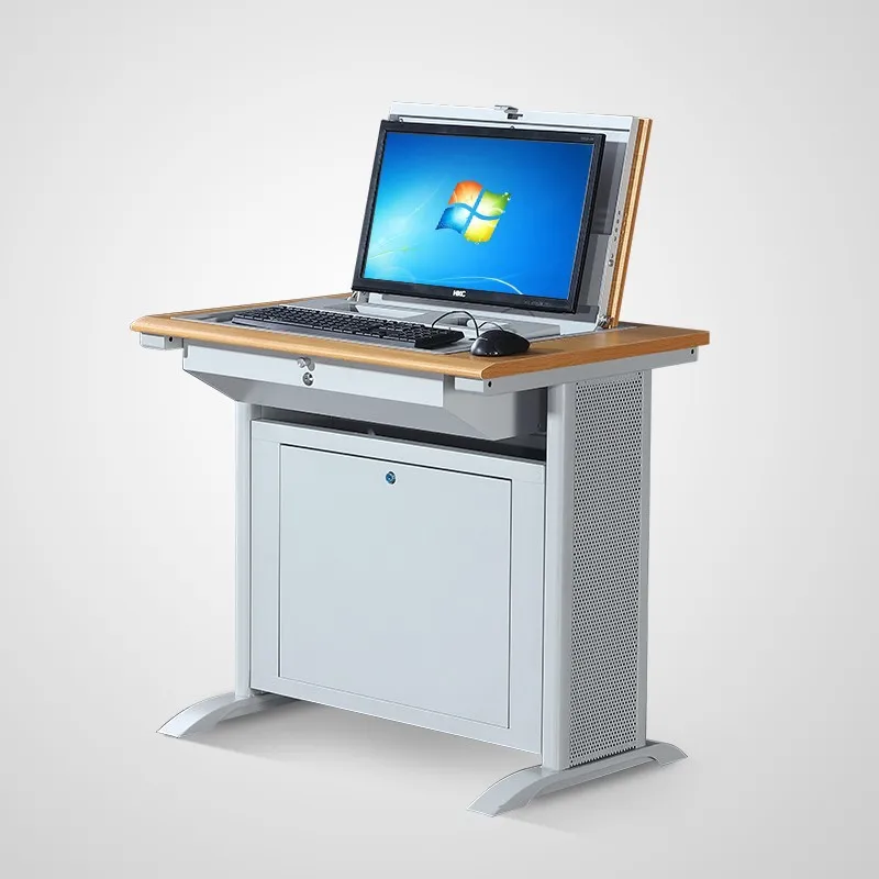 Flip computer desk multimedia classroom hidden computer student training table semi-embedded monitor hidden table