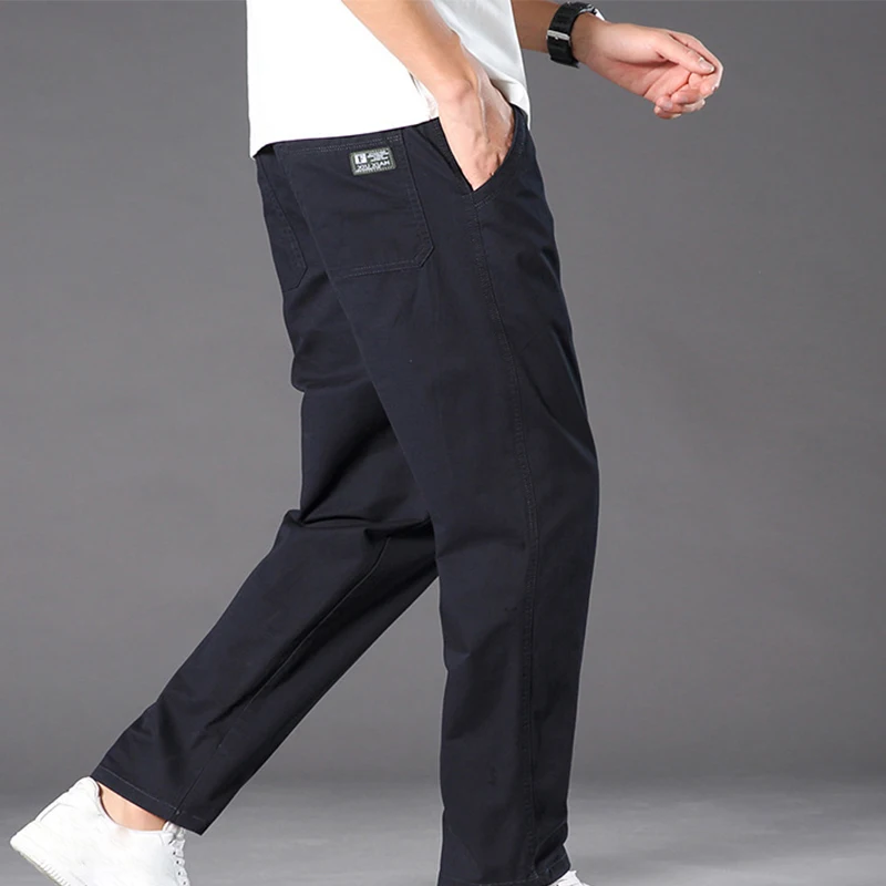 Pantalones casuales para hombres, padres de mediana edad y ancianos, ropa de trabajo de tubo recto de ajuste suelto, Color sólido, Primavera, gran tamaño