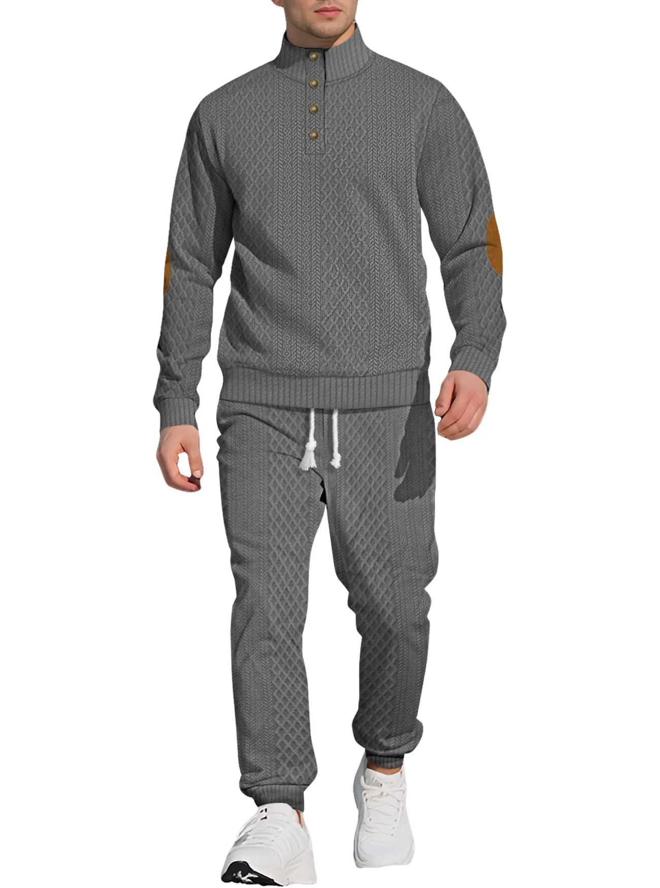 New European Size Stand-up Collar Long-sleeved Trousers Casual Sports Outdoor Sweater Pants Jacquard Sweater Set view 5