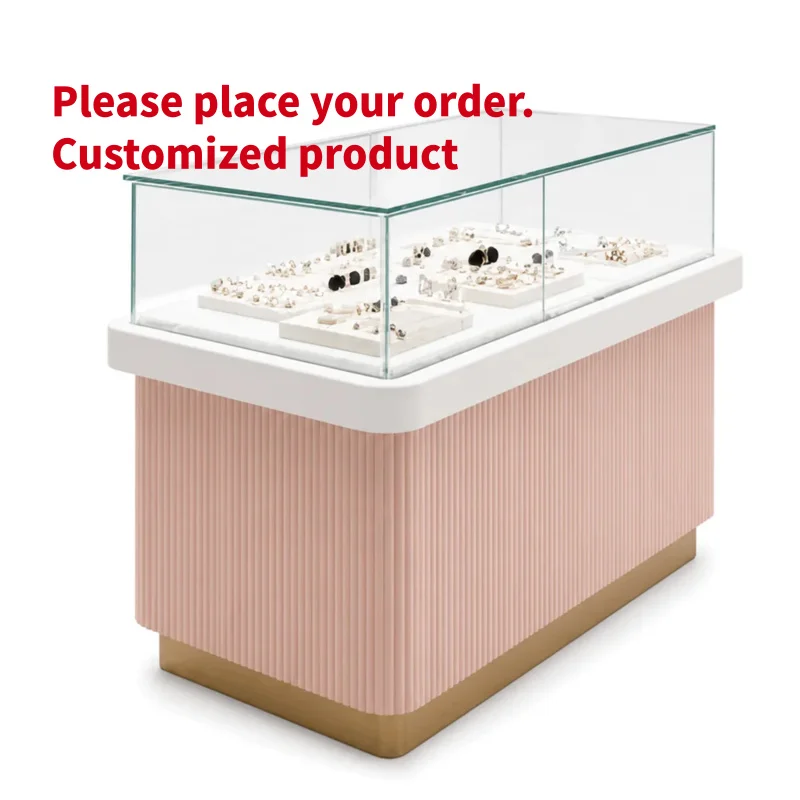 custom.Custom Size Commercial LED Light Jewelry Display Cabinet, Metal Wood Base Glass Showcase Retail Jewellery S