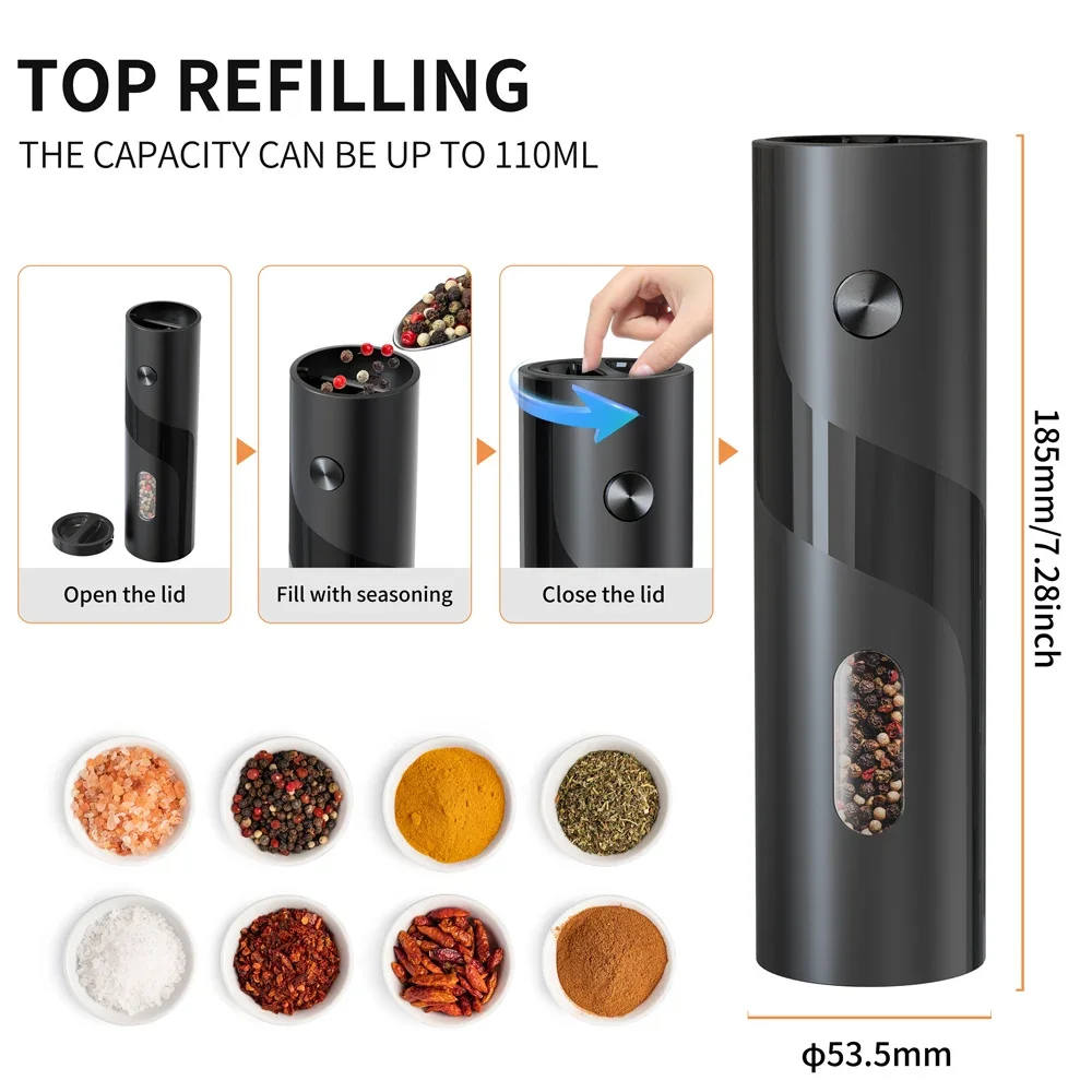 Electric Salt And Pepper Grinder With Adjustable Coarseness Refillable Mills Battery Powered Pepper Grinder Kitchen Gadget Tool