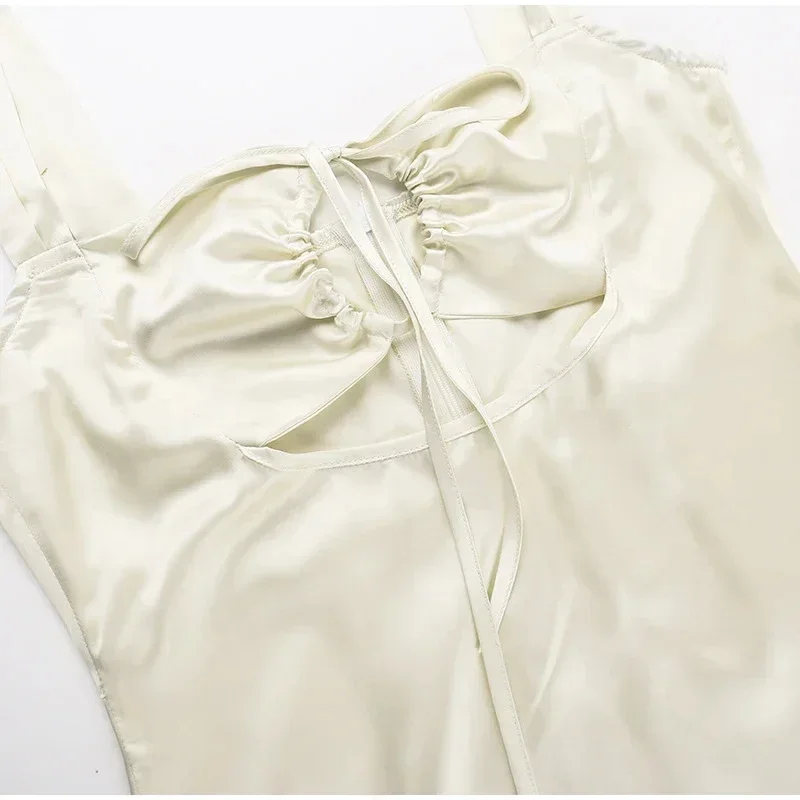 Ladies' Silk And Satin Elegant Sexy Slim Beautiful Backless Short Dress Summer Sleeveless Square Neck Ruffles Tiered Mini Dresse