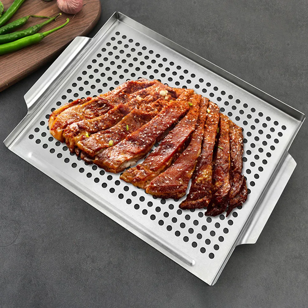 Grilling Tray Stainless Steel Grill Pan Garden Parties Perforated Design Efficient Heat Distribution Easy To Clean Grill Pan