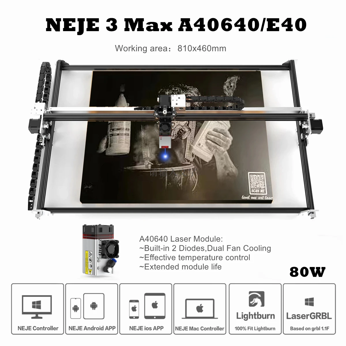 NEJE 3 Max A40640 CNC Laser Engraver High-precision Metal Laser Printer Wood Cutter Stainless Steel Grayscale Engraving Tool