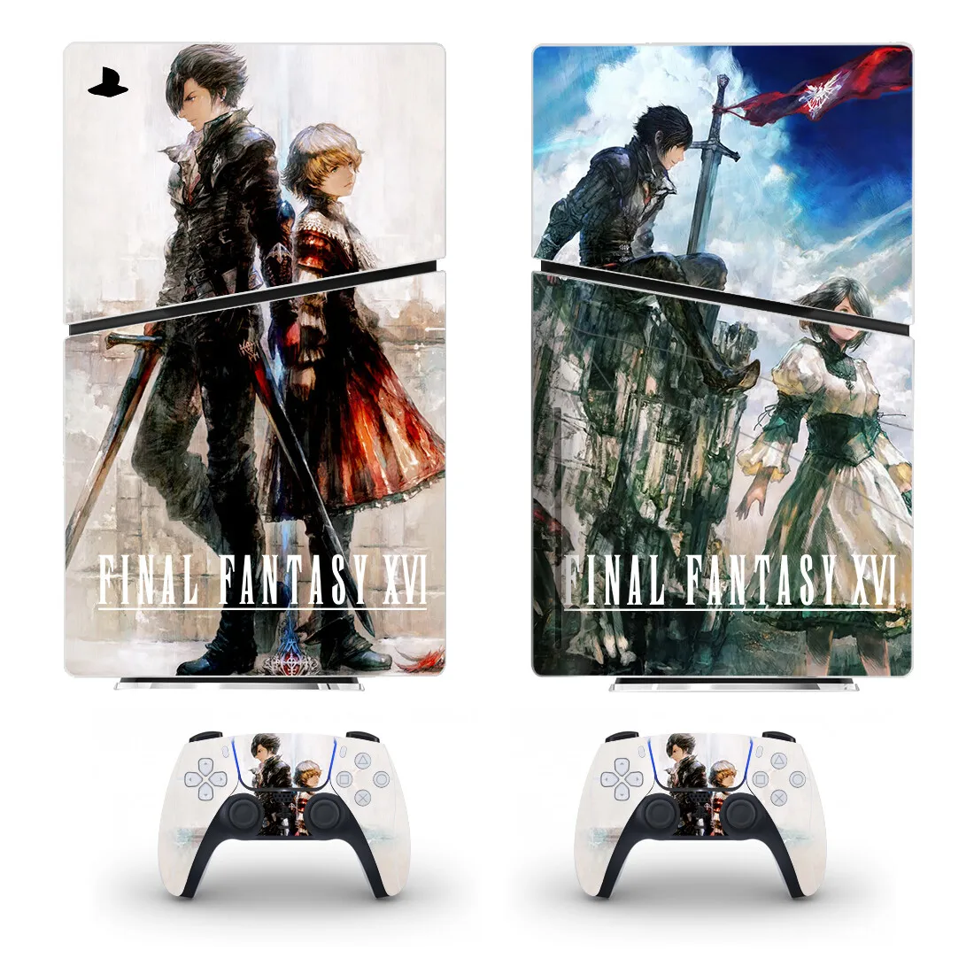 فاينل فانتاسي PS5 سليم القرص الجلد ملصق ، غطاء لاصق لامع لوحدة التحكم و 2 وحدات تحكم ، الفينيل ، جديد