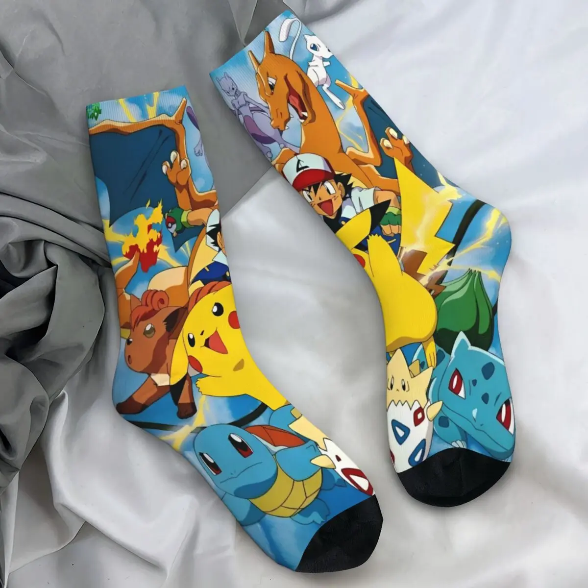 Pokemon MINISO Stockings Men Socks Medium Soft Novelty Socks Winter Outdoor Sports Non Skid Pattern Socks Birthday Gift