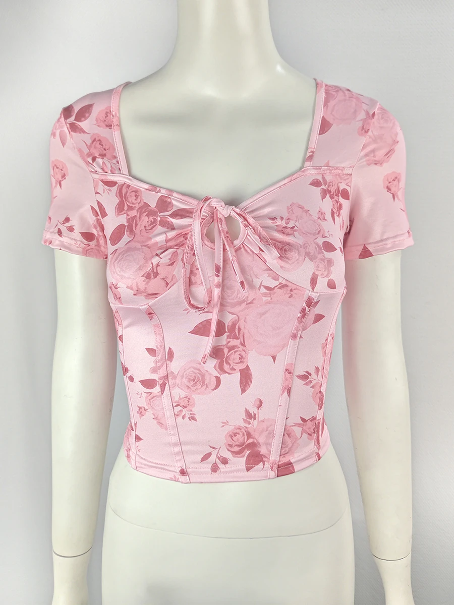 Damen Sexy Kurzarm Henley T-Shirts Slim Fit Crop Top Trendy Going Out Tops T-Shirt