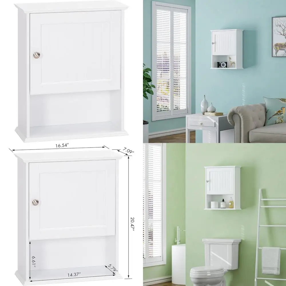 

Wall Mounted Single Door Wooden Bathroom Cabinet with Adjustable Shelf in White for Storage and Organization