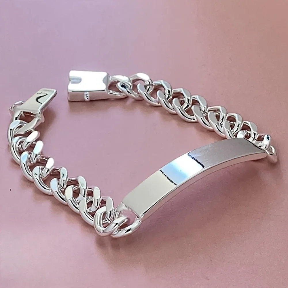 

925 Sterling Silver, Elegant 10mm Chain Bracelet, Suitable for Both Men and Women