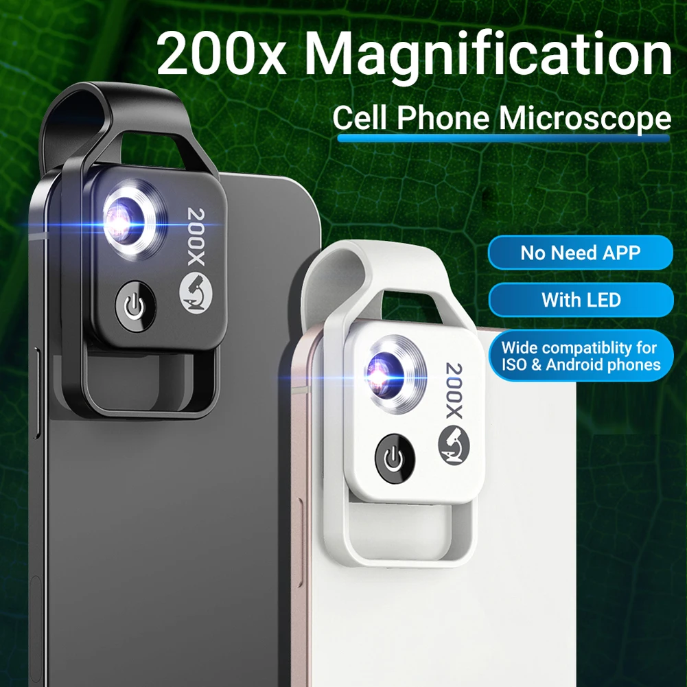 

200X Mobilephone Microscope 6 LED Lights Smartphone Lens Microscope With CPL Multifunctional Microscopio for Cellphone Universal