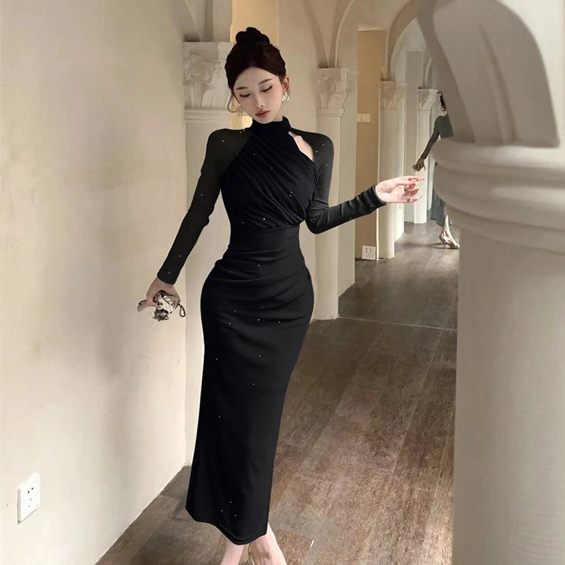 Fashion Lady Mesh Sparkly Evening Long Dress Women Clothes Elegant Hollow  Sexy Long Sleeve Skinny Party Prom Mujer Vestidos Robe - AliExpress  200000345