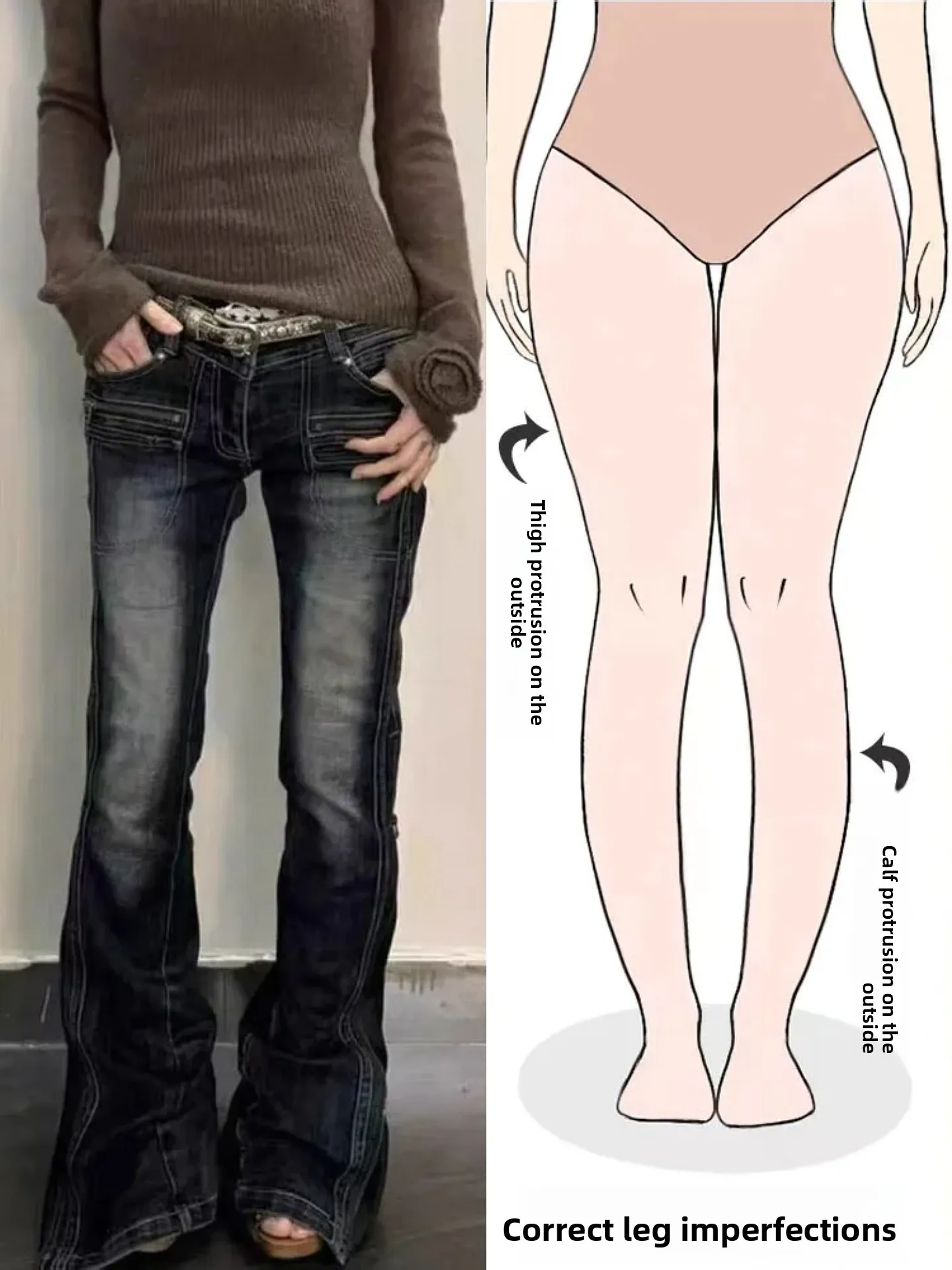 

Ретро-джинсы-клеш в американском стиле для женщин, весенняя новинка, с карманами, облегающие, с низкой посадкой, из денима, для повседневной носки