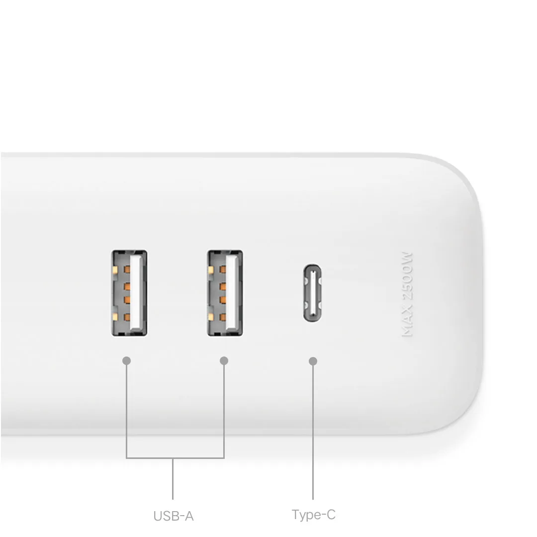 XIAOMI 20W Fast Charging Power Strip 2A1C 3 Sockets 2 USB-A 1 Type-C Interface Extension Lead 1.8m mijia Extension Sockrt