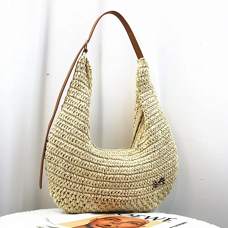 Forest Lazy Style Crossbody Bag Bohemian Handmade Grass Woven Bag Leisure Vacation Beach Women's Woven Dumpling Bun
