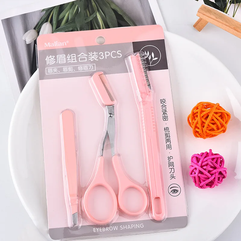 3pcs Trimming Knife Eyebrow Face Razor For Women Professional Eyebrow Scissors With Comb Brow Trimmer Scraper Accessories