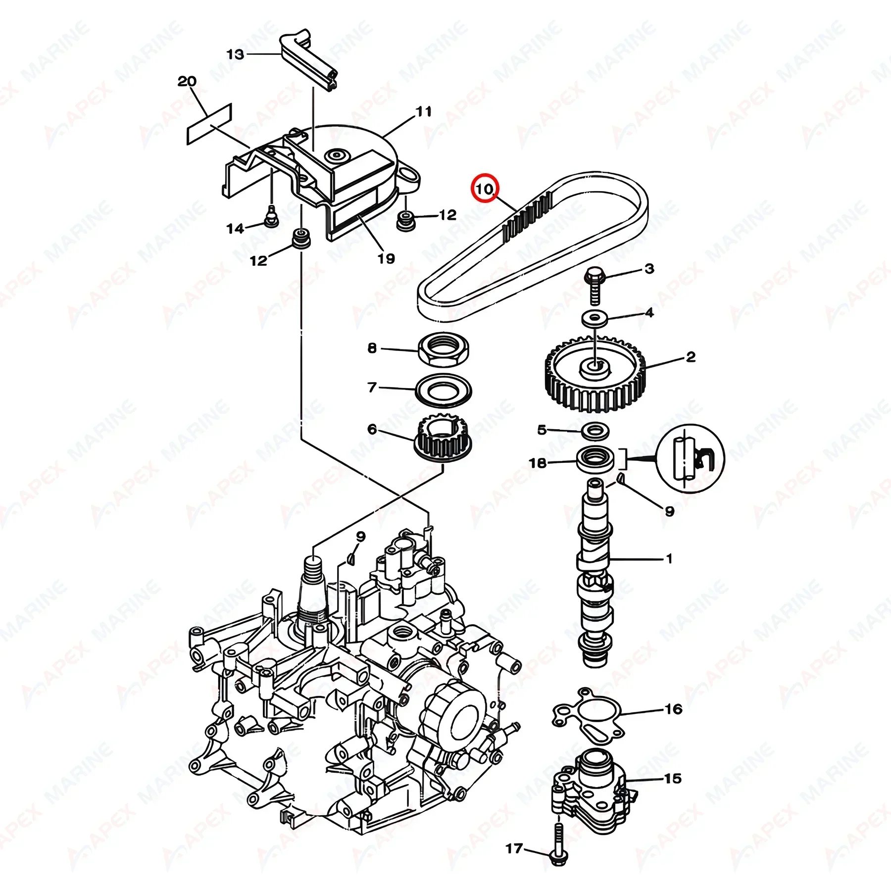 Timing Belt 6AH-46241 for Yamaha F15 F20 15HP 20HP 4 Stroke Outboard Motor Engine 6AH-46241-00-00 6AH-46241-00 Sierra 18-15136