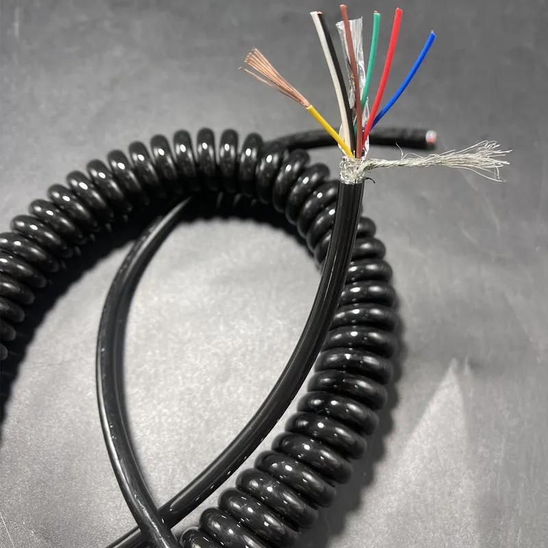 Câble de blindage de fil à ressort pur, 7 conducteurs, 22 AWG, 0.3mm, mis en service, 1 m, 2 m, 3m, 4 m, 5 m, 6 m, 3m, 7 m, 8 m, 9 m, 10 m, spirale de surface brillante, 6 000 fils