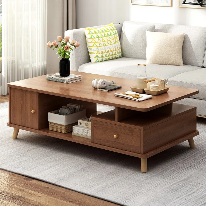 Coffee Table Modern Style Corner Sofa Tables Center Table with Storage Coffee Desk with Sliding Doors