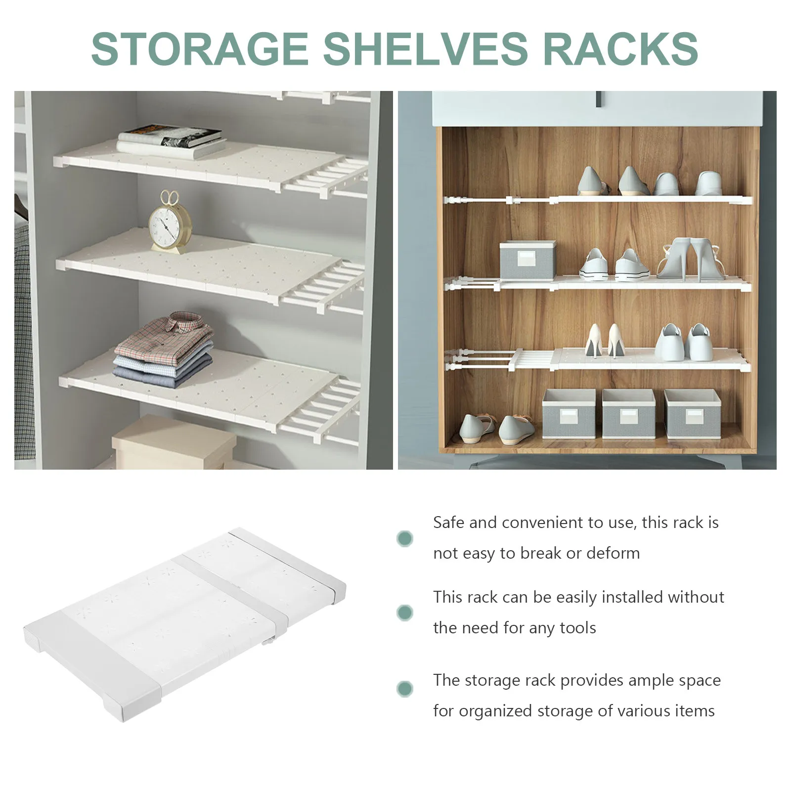 

Tension Shelf for Closet Expandable Adjustable Shelf Rack Organizer Wardrobe Cabinet Storage Divider Space Saver Closet Shelving